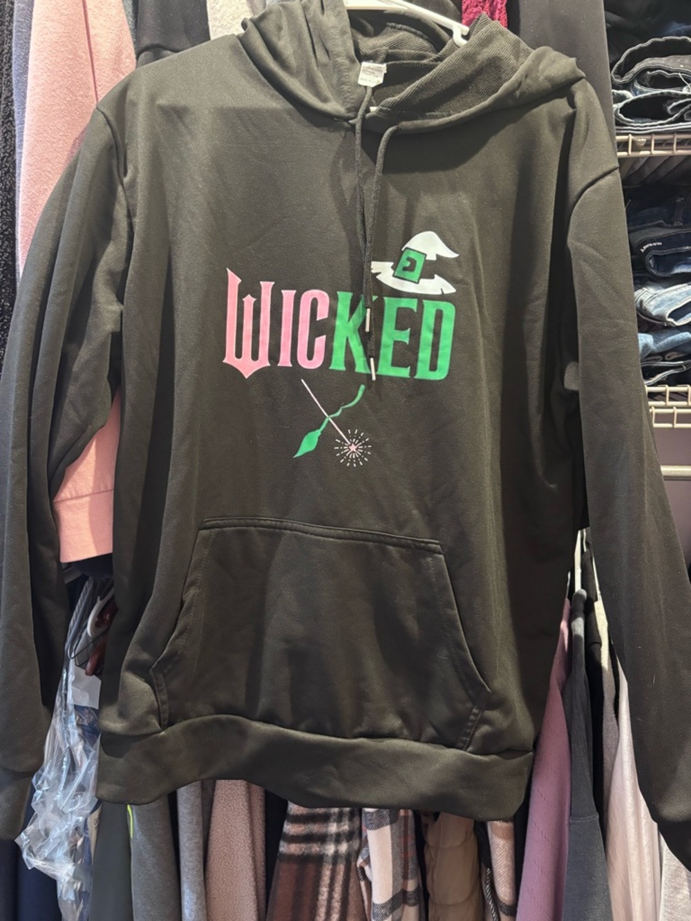 Wicked Graphic Pullover Hoodie - Black with Pink & Green